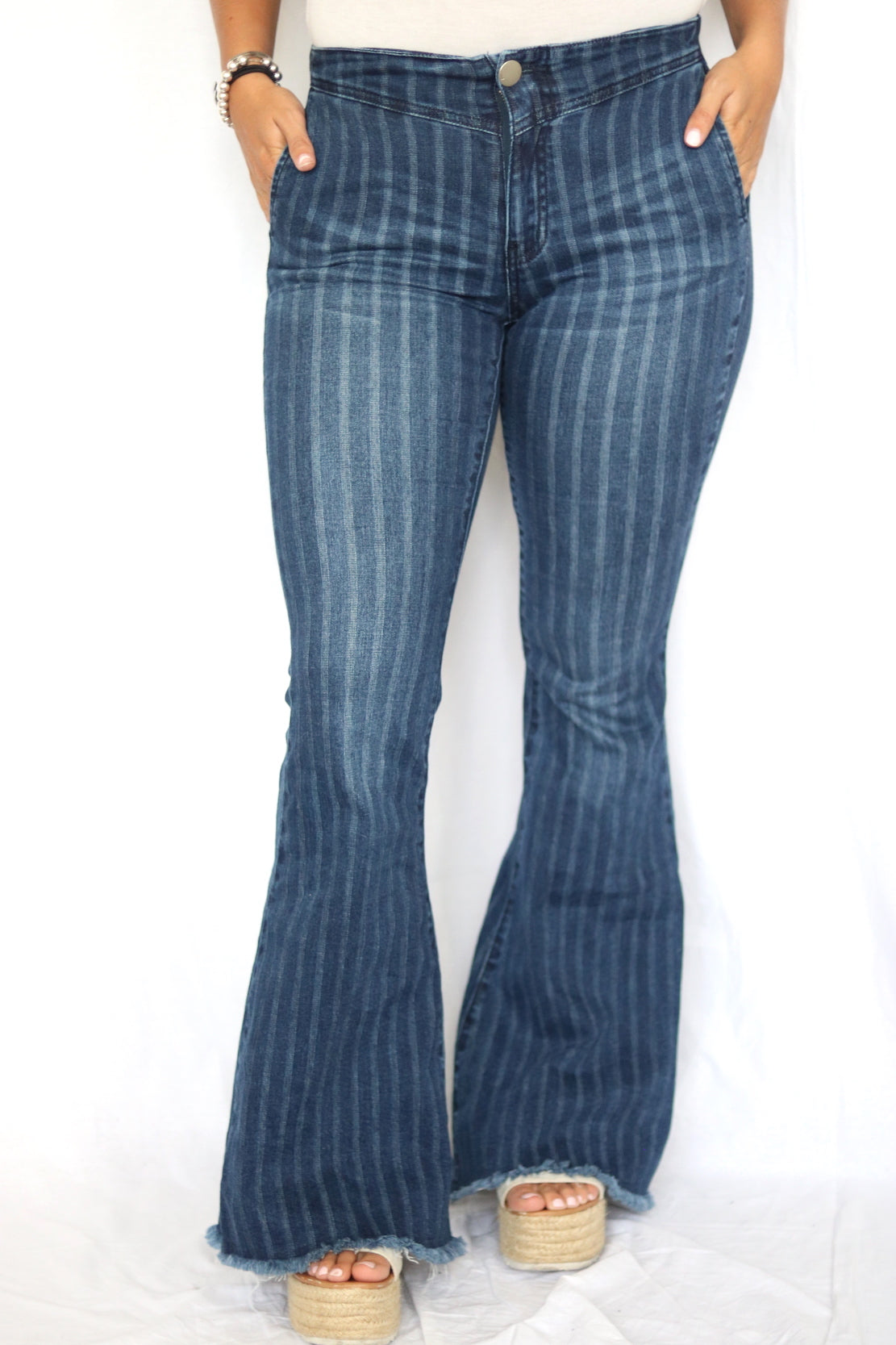 Pinstripe hot sale flare jeans