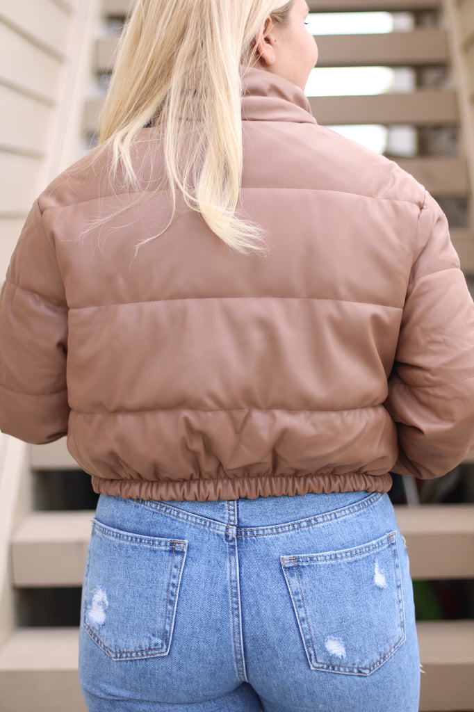 Pleather Puffer Jacket- Camel