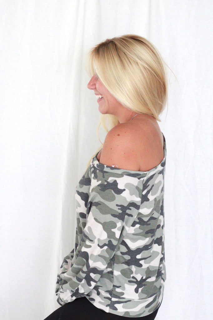 Camo One Shoulder Thermal Top