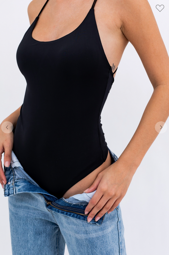 Strappy Open Back Bodysuit Black